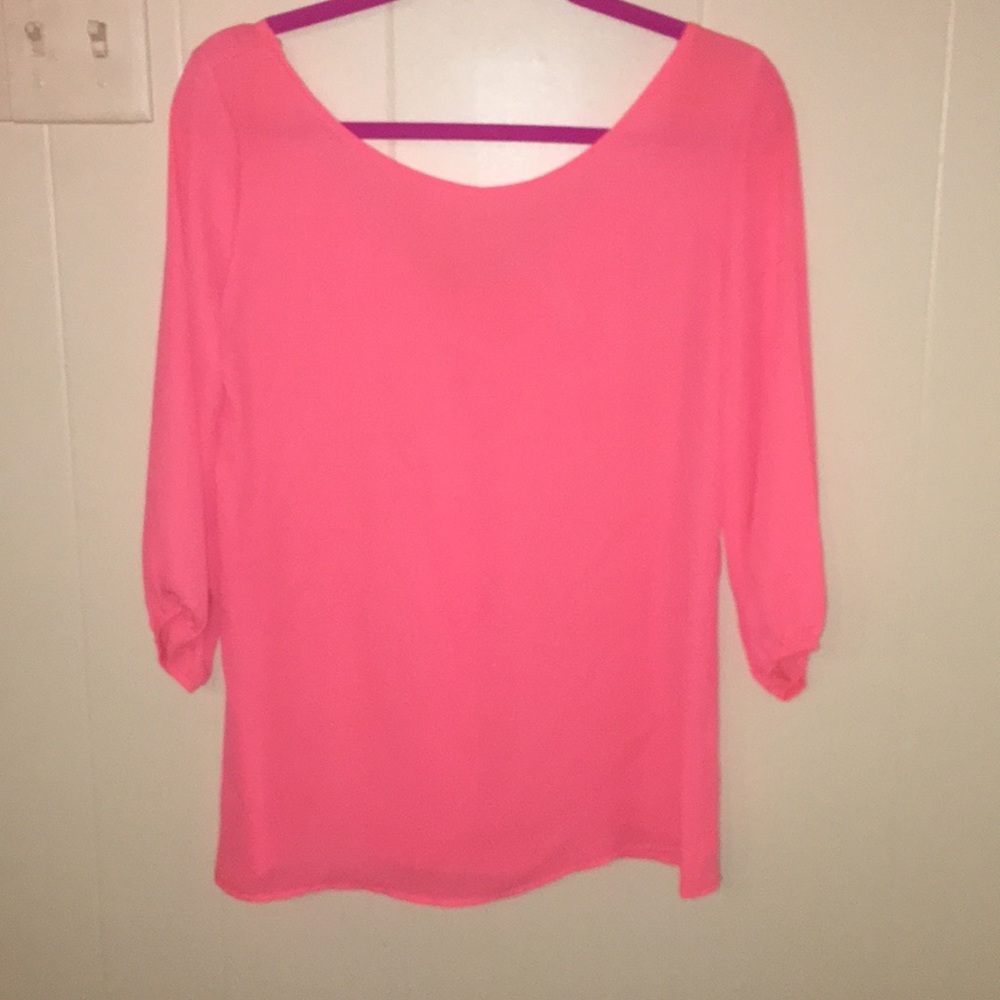 Coral bow back blouse